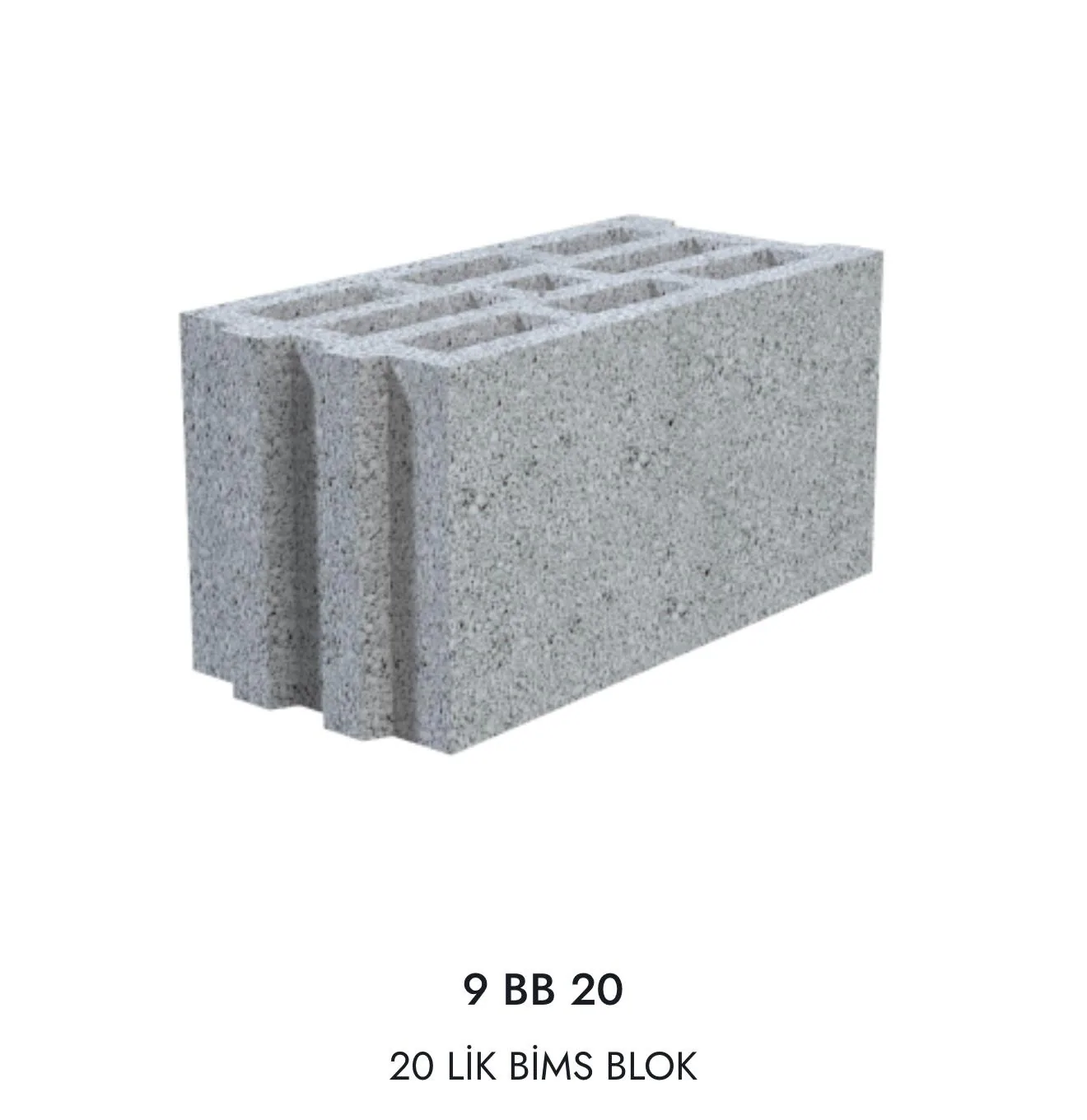 9 BB 20 kodlu 20’lik boşluklu bims blok