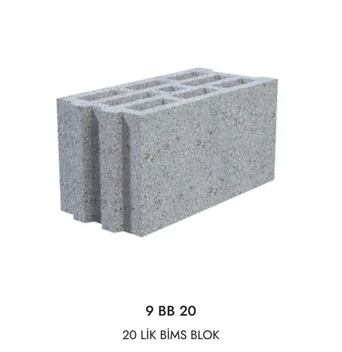 9 BB 20 kodlu 20’lik boşluklu bims blok
