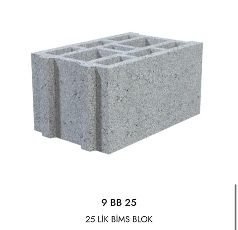9 BB 25 kodlu 25’lik boşluklu bims blok