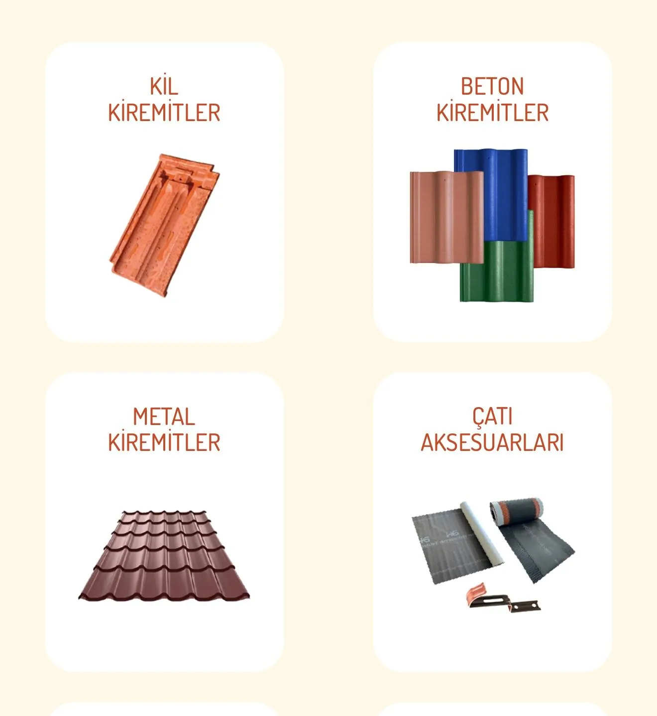 Kil, beton ve metal kiremitlerle çatı aksesuarları ürün grupları